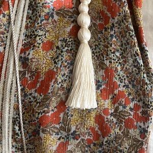 Alexis Samera Floral Tassel V-Neck Long Balloon Puff Sleeve Top